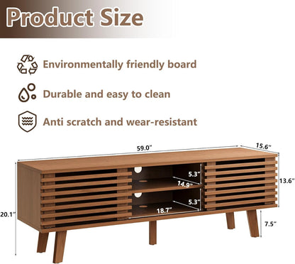 Living Room Table Sets of 2, Mid Century Coffee Table & Dresser TV Stand, Sliding Door Coffee Table with Storage, Modern TV Stand for Bedroom, Living Room, Walnut