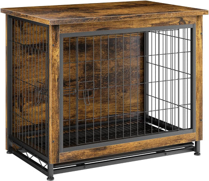 Dog Crate Furniture, Wooden Dogs Crate Table, Double-Doors Dog Furniture, Indoor Dog Kennel, Dog House, Dog Cage/Brown/S
