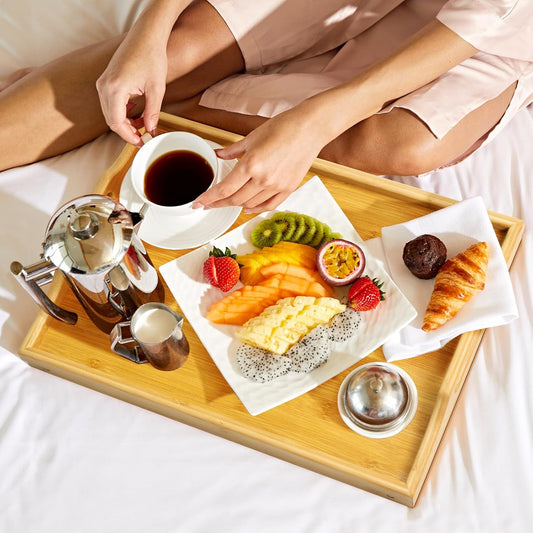 Bamboo Bed Tray Table, Folding Legs and Handles, Breakfast Tray, Laptop Desk for Bed or Sofa, Serving Tray for Eating, Working, Reading,Picnic