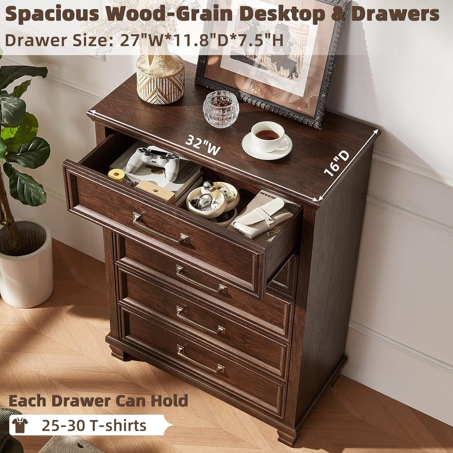 Farmhouse Dresser and Nightstand Sets 4 Piece, 5/7 Drawer Dresser & 2 Drawer Nightstand Set, Rustic Wood Bedroom Furniture Set for Home, Bedroom, Hallway, Walnut