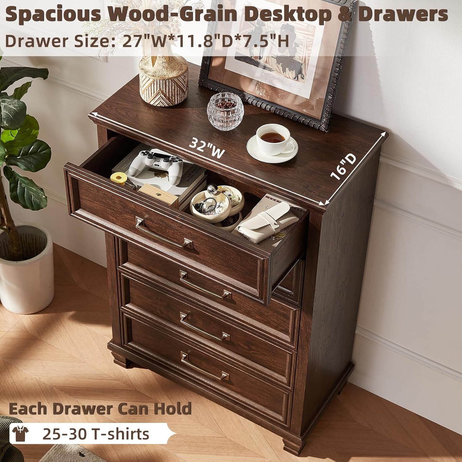 Farmhouse Dresser and Nightstand Sets 4 Piece, 5/7 Drawer Dresser & 2 Drawer Nightstand Set, Rustic Wood Bedroom Furniture Set for Home, Bedroom, Hallway, Walnut
