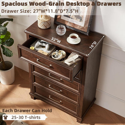 Farmhouse Dresser and Nightstand Sets 4 Piece, 5/7 Drawer Dresser & 2 Drawer Nightstand Set, Rustic Wood Bedroom Furniture Set for Home, Bedroom, Hallway, Walnut
