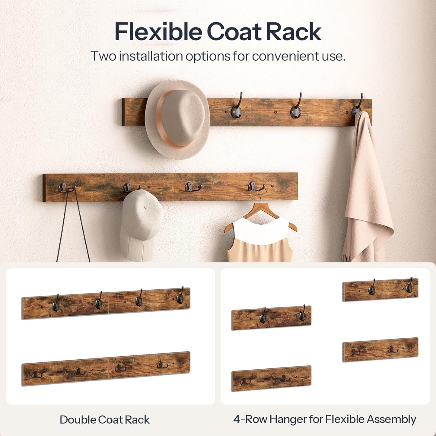 Hall Tree with Bench, Shoe Rack with Coat Rack, Entryway Bench with Coat Rack, Coat Rack with Shoe Storage, with 2 Oxford Fabric Shelves, Mud Room, Industrial, Rustic Brown and Black BF77MT01