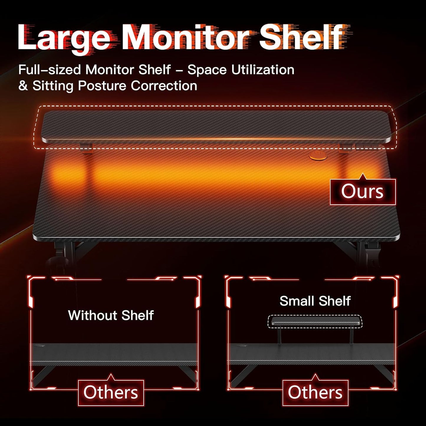 32 Inch Small Gaming Desk with LED Lights, Computer Desk Gaming Table with Monitor Shelf, Gamer Desk with Carbon Fiber Texture, Kids Boys Desk Gift for Men