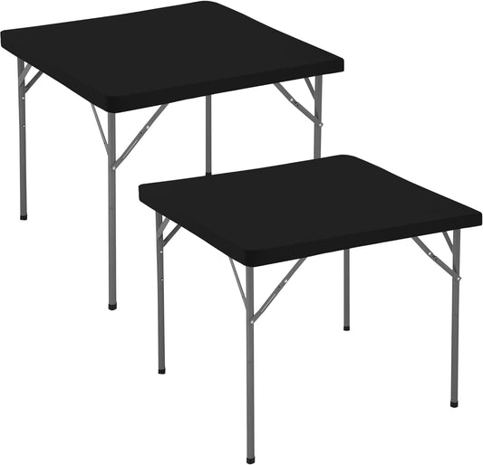 Square Fitted Tablecloth 34X34 Inch-2 Pack Black Card Elastic Spandex Table Cover-Small Stretch Folding Table Cloths Topper Cap for Kitchen Dining Picnic Patio Outdoor Party Tables