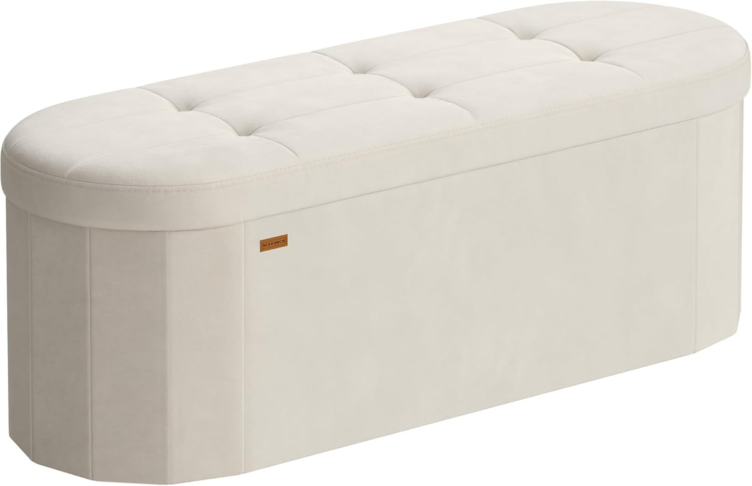 Mazie Collection - Folding Ottoman with Storage, Oval Storage Ottoman Bench, for Living Room, Bedroom, Velvet Fabric, 15 X 43 X 15 Inches, Cream White ULSF297LH01