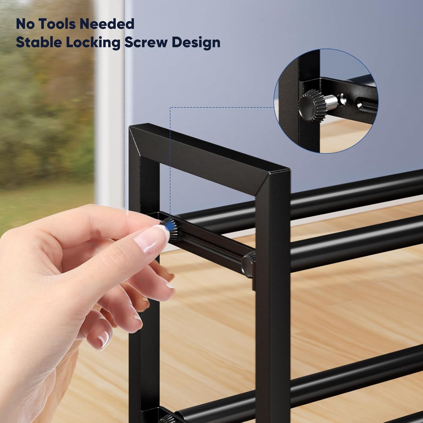 2-Tier Expandable Shoe Rack,17"-33" Adjustable Shoe Rack for Closet,Metal Shoes Shelves for Front Door Entrance, Garage & Corridor, Free Standing Shoe Holders, Easy to Assemble,Black