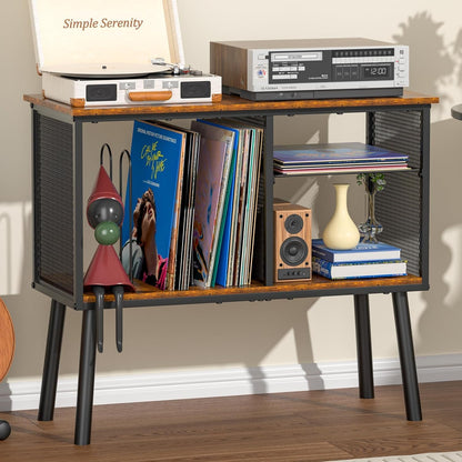 Record Player Stand with Adjustable Divider Vinyl Storage Holder up to 200 Albums Mid-Century Large Record Player Table Vinyl Holder Turntable Stand End Table for Bedroom & Living Room, Patent Pending