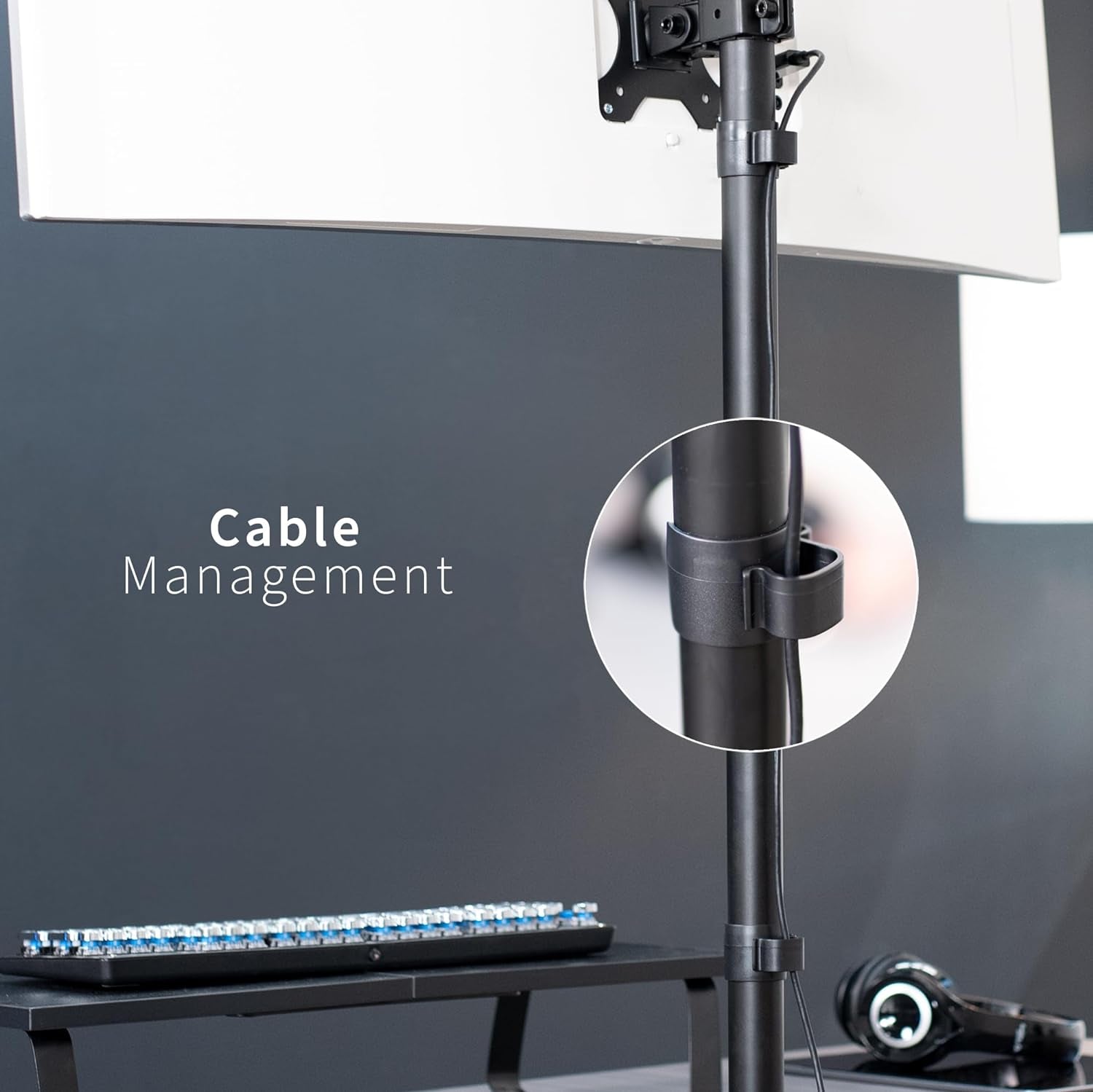 Extra Tall Single LCD Computer Monitor Free-Standing Adjustable Desk Stand for 1 Screen up to 27 Inch, STAND-V011H