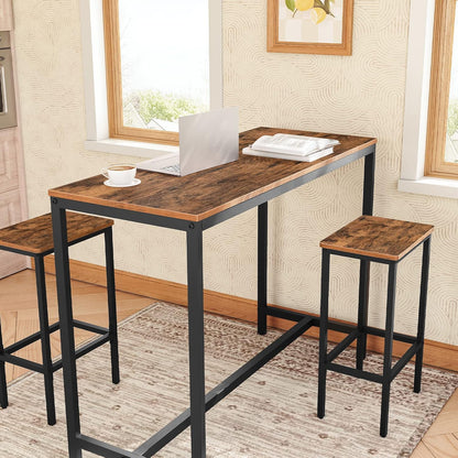 Bar Stools, Set of 2 Bar Chairs, Kitchen Breakfast Bar Stools with Footrest, 25.8" Dining Stools, Rectangular Industrial Bar Chairs, for Dining Room, Kitchen,Rustic Brown BAHR0101Z