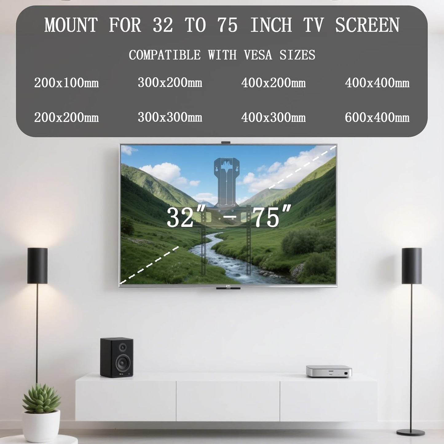 Motorized Fireplace TV Wall Mount for 32 to 75 Inch Screen up to 88 Lbs, Drop down TV Mount Height-Adjustable, Black