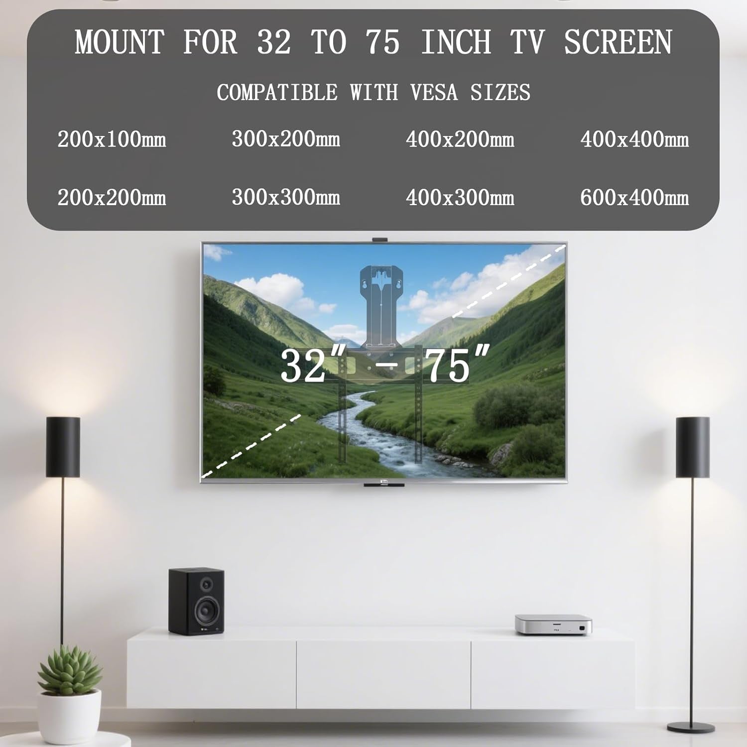 Motorized Fireplace TV Wall Mount for 32 to 75 Inch Screen up to 88 Lbs, Drop down TV Mount Height-Adjustable, Black