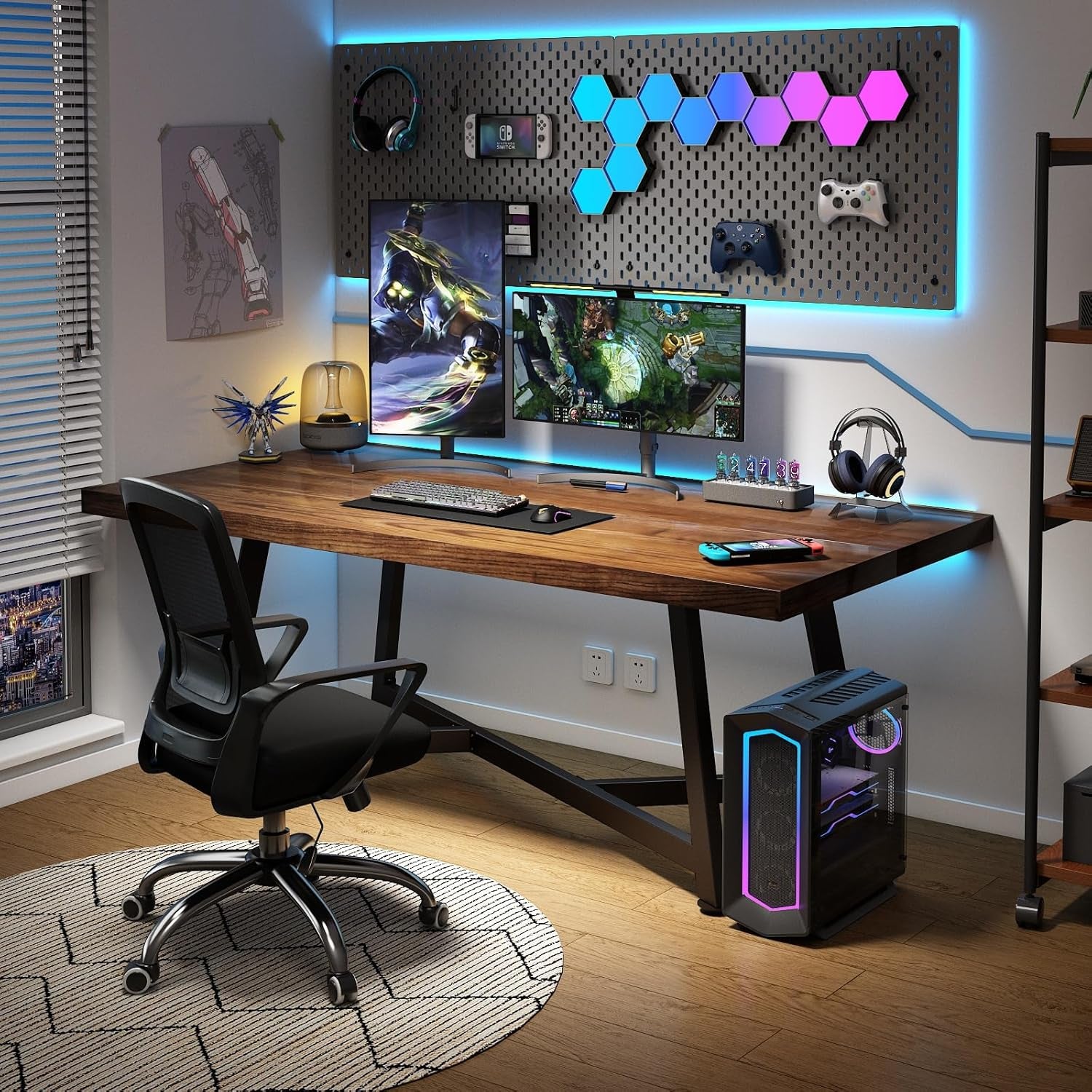 71" Farmhouse Solid Wood Dining Table for 4 6 8 People, Rustic Large Wooden Kitchen Table Rectangular Hardwood Top with Steel Leg X-Base, Home Office Kitchen Furniture, Oak