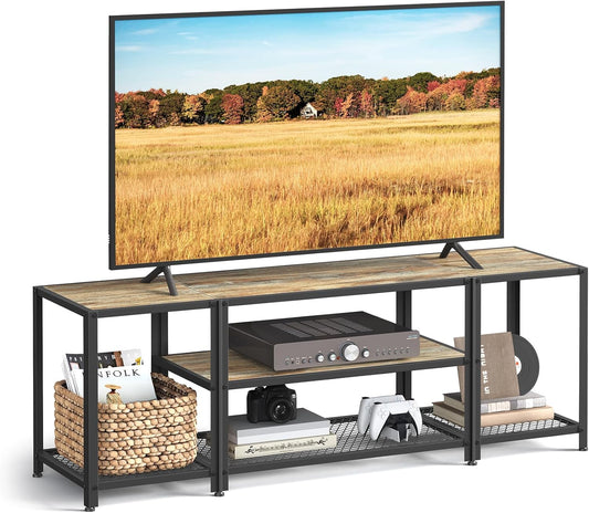 Modern TV Stand for Tvs up to 65 Inches, 3-Tier Entertainment Center, Industrial TV Console Table with Open Storage Shelves, for Living Room, Bedroom, Turquoise Brown and Black ULTV097B60