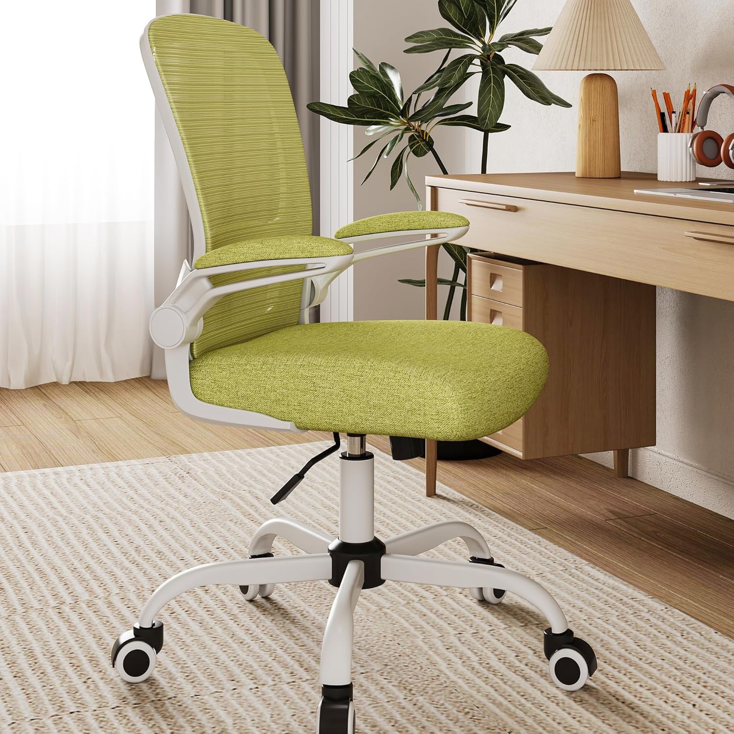 Ergonomic High Back Mesh Office Chair, Adjustable Lumbar Support, Thickened Seat Cushion (Modern, Green Pear)