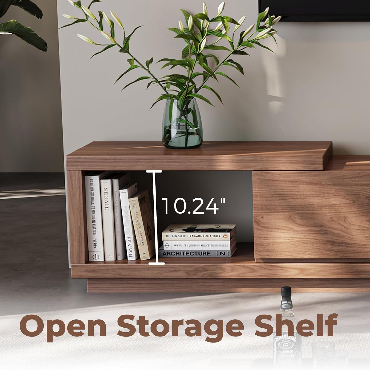 Extendable TV Stand for 65-100 Inches Tvs – Walnut Entertainment Console with 3 Drawers & 1 Storage Compartment, Adjustable Length 68.5''-98.4'' (Walnut, 68.5''-98.4'')