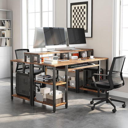 48Inch Computer Desk, Home Office Desks with Keyboard Tray, Gaming Desk with CPU Stand Shelf,Industrial Study Table Wide Writing Desk with Storage Shelves for 2 Monitors, Rustic Brown