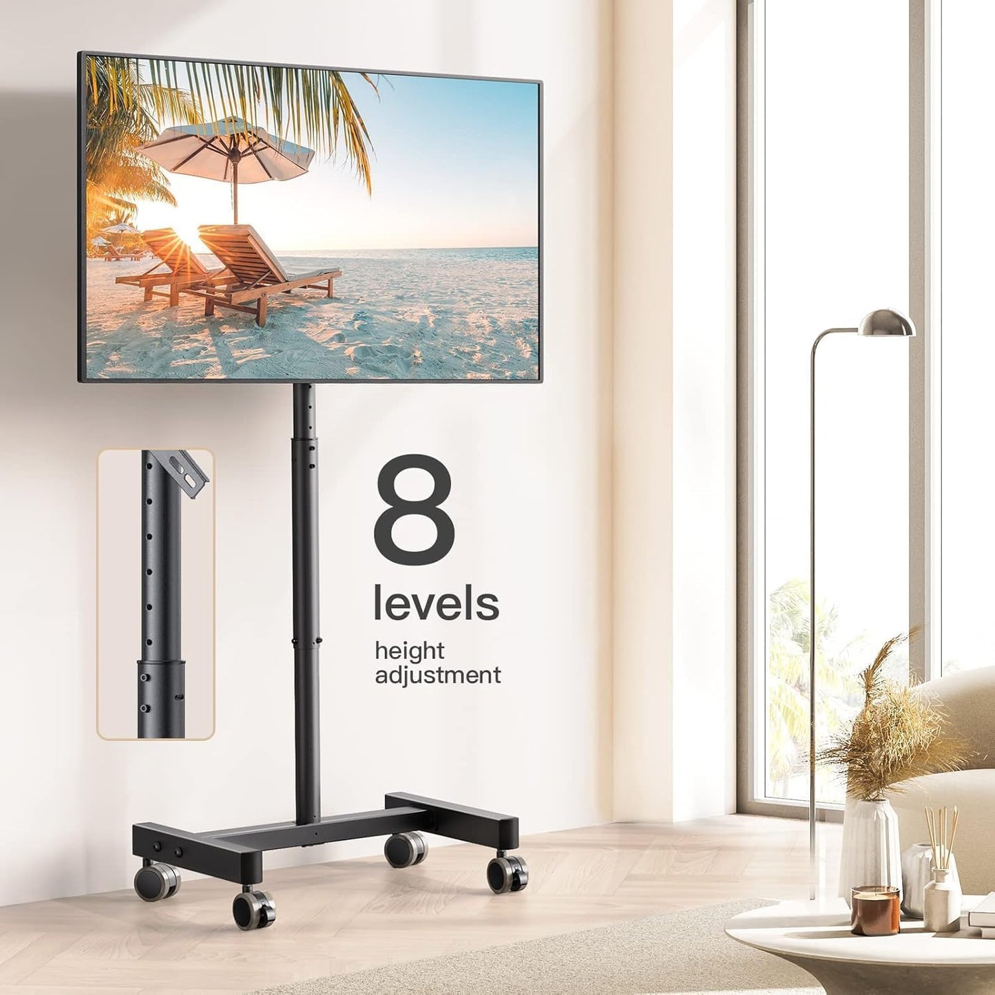 Mobile TV Cart, Rolling TV Stand for 13-50 Inch with 30° Tilt Universal Tvs Cart for LED/LCD/OLED Height Adjustable Floor TV Stand Holds 44Lbs Portable Monitor Stand Max VESA 200X200Mm