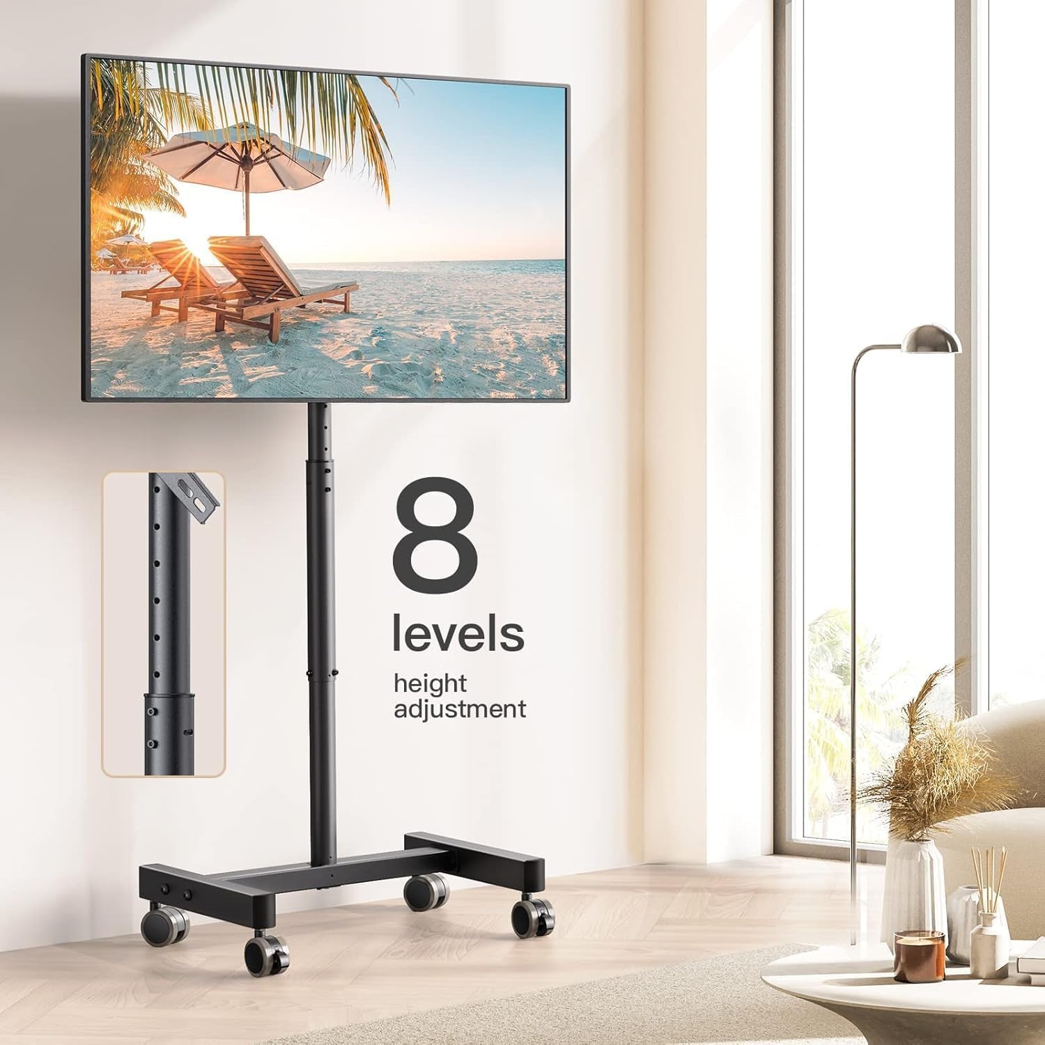 Mobile TV Cart, Rolling TV Stand for 13-50 Inch with 30° Tilt Universal Tvs Cart for LED/LCD/OLED Height Adjustable Floor TV Stand Holds 44Lbs Portable Monitor Stand Max VESA 200X200Mm