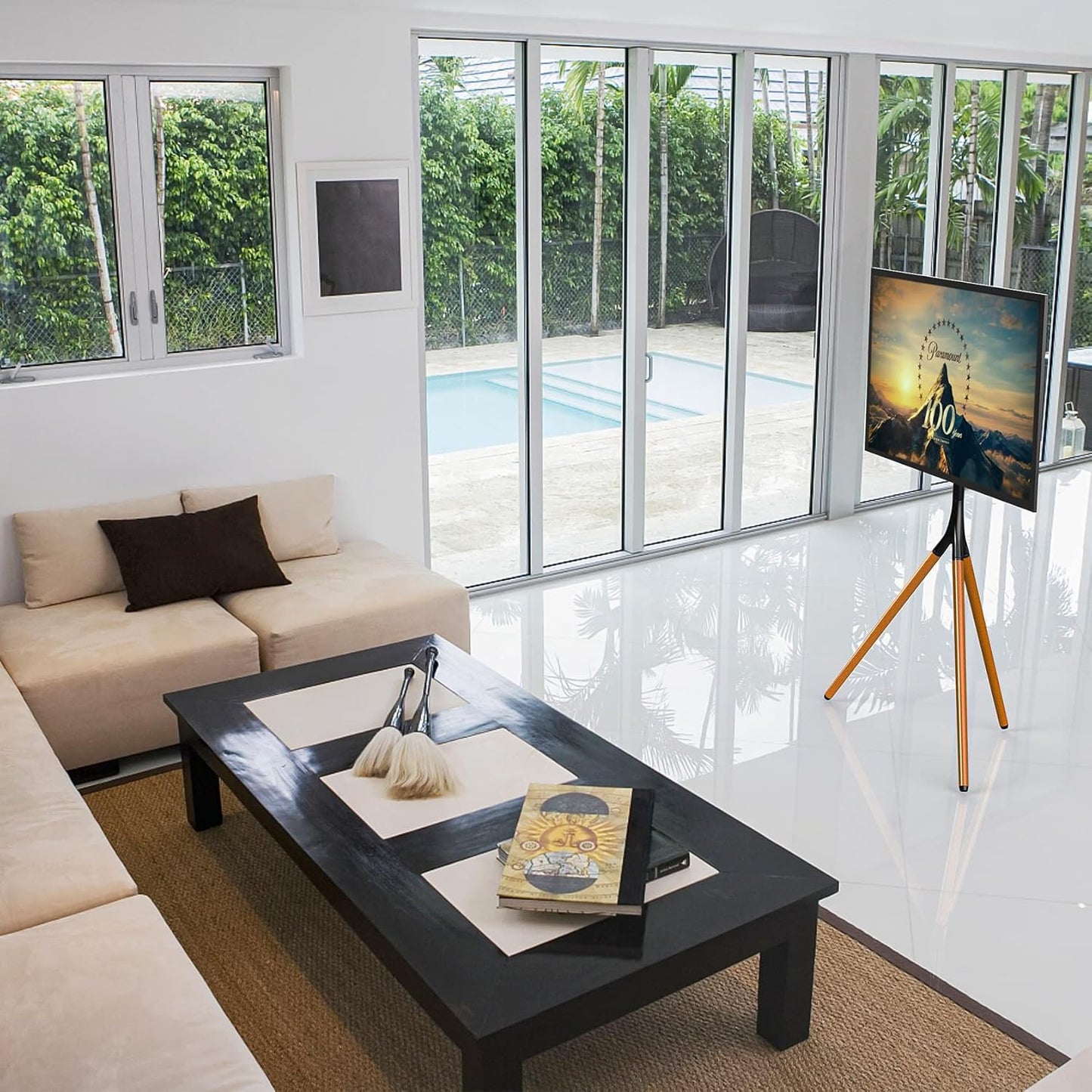 Easel TV Stand with Tripod Base for 45-65 Inch Flat Screen up to 77Lbs, Height Adjustable TV Stand Tripod for Living Room W/Cable Ties, 180°Swivel, Black