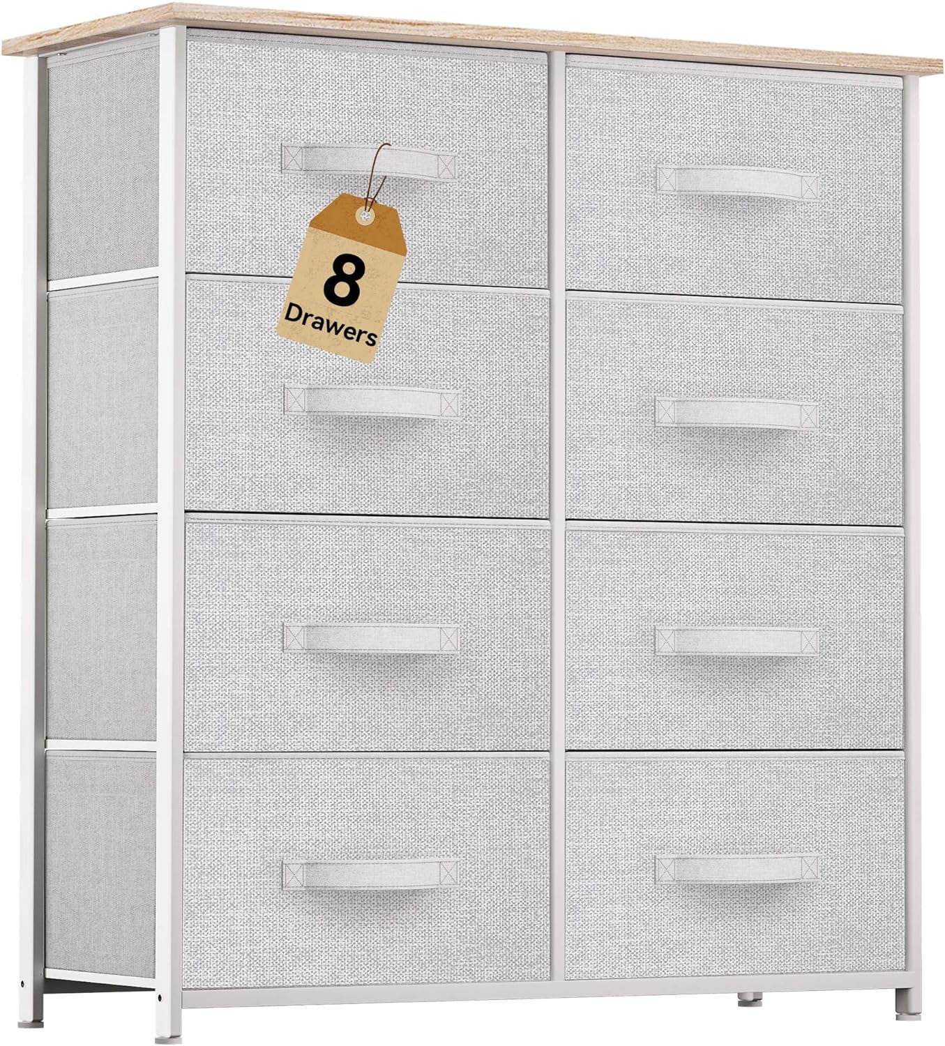 8 Drawers Dresser - Fabric Storage Tower, Organizer Unit for Room, Living Room & Closets - Sturdy Steel Frame, Easy Pull Fabric Bins & Wooden Top