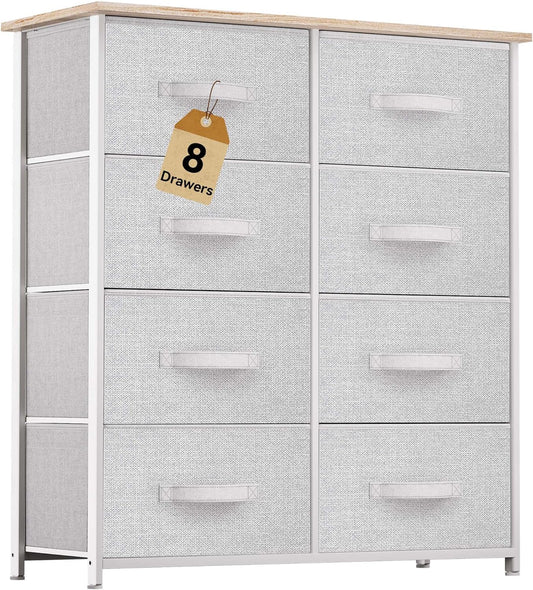 8 Drawers Dresser - Fabric Storage Tower, Organizer Unit for Room, Living Room & Closets - Sturdy Steel Frame, Easy Pull Fabric Bins & Wooden Top