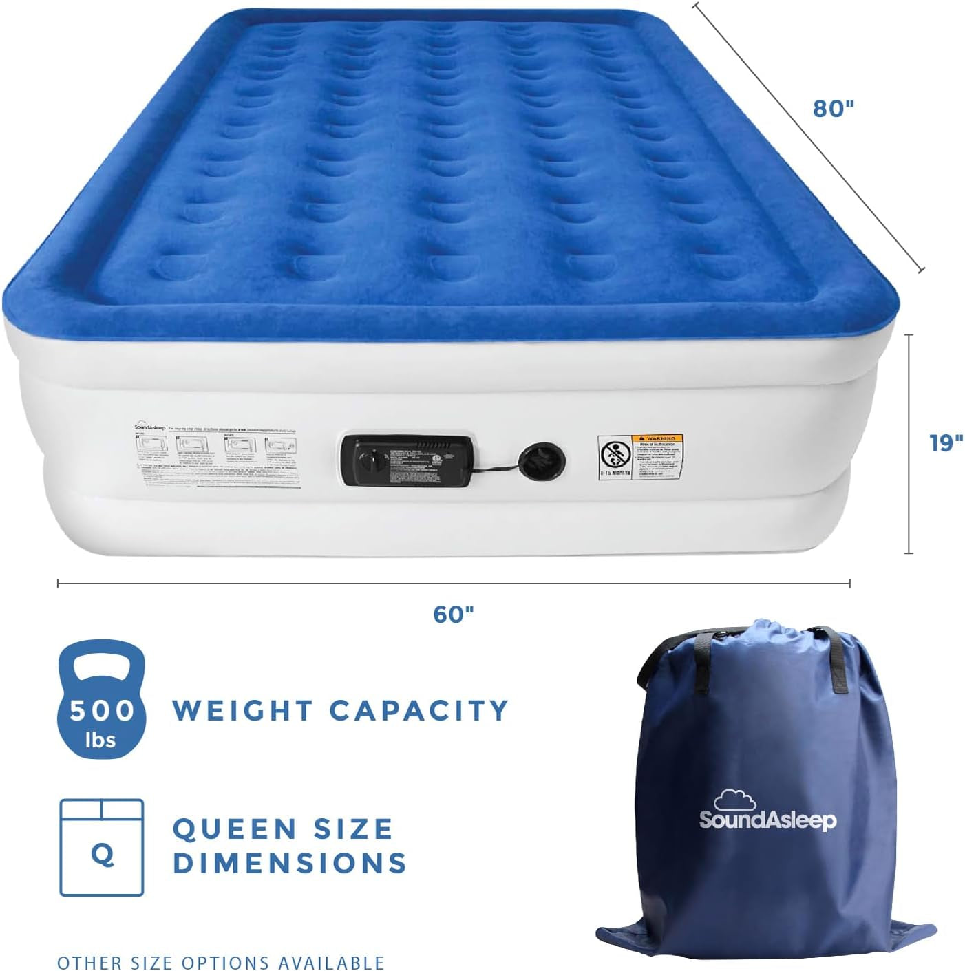 Dream Series Luxury Air Mattress, Comfortcoil Technology, Built-In High Capacity Pump for Home, Camping- Double Height, Adjustable, Inflatable Blow Up, Portable (Queen Size)