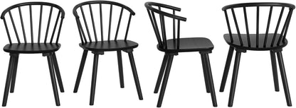 Black Dining Chairs Set of 4, Farmhouse Wood Dining Chairs with Semicircular Backrest, Spindle Dining Chair for Kitchen and Dining Room, 18 Inch