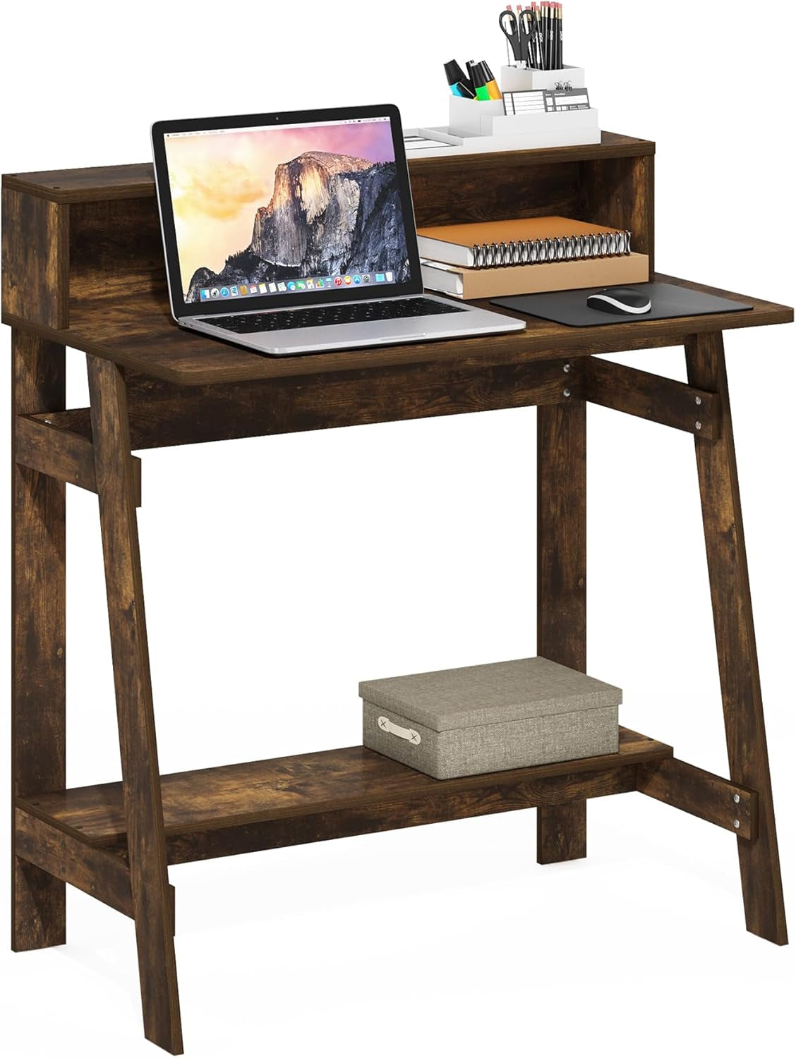 Simplistic Desk, Gaming Desk with Monitor Stand, a Frame Computer Desk, Office Desk for Home Office, Bedroom, Amber Pine