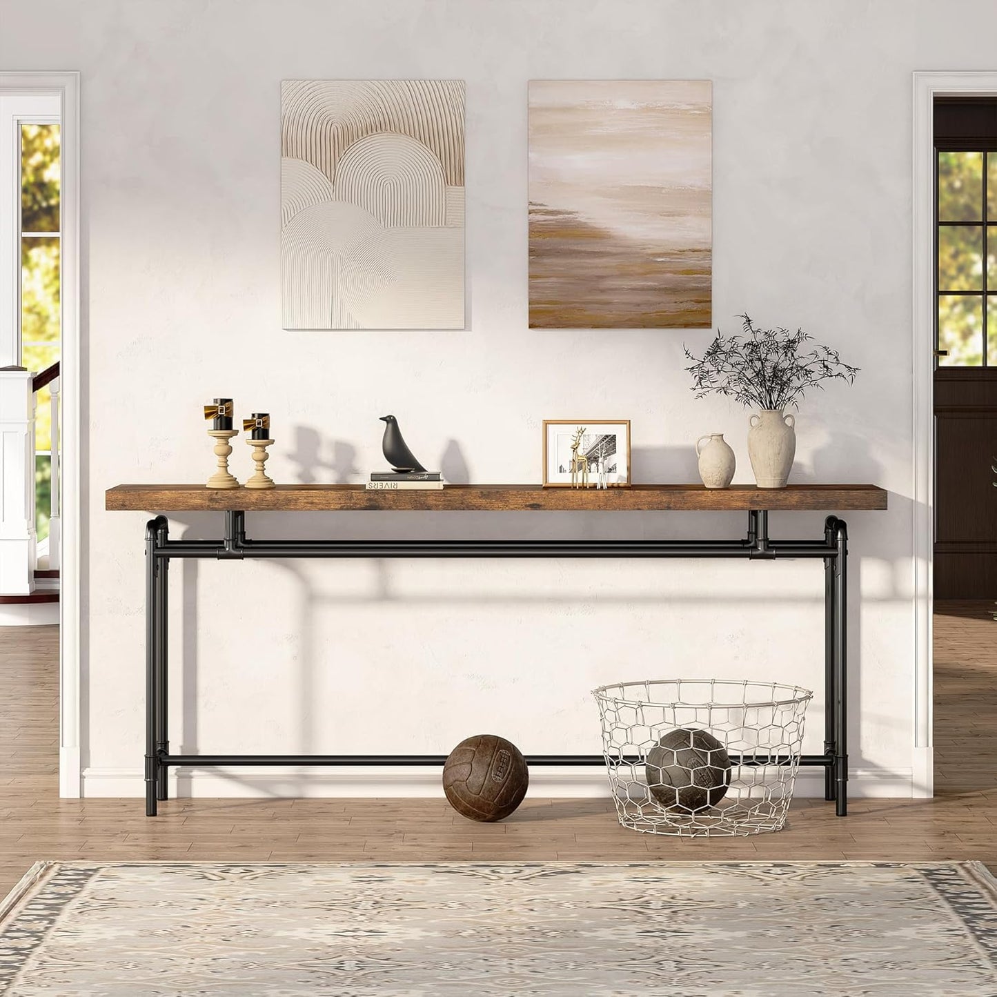 Console Table, 70.9 Inches Extra Long Sofa Table for Living Room, Industrial Narrow Console Sofa Tables behind Couch, Entryway Hallway Foyer Table for Entrance, Bedroom, Rustic Brown