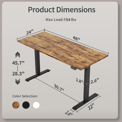 Electric Standing Desk, 48 X 24 Inches Height Adjustable Desk, Sit Stand up for Work Office Home, Ergonomic Rising Computer Table with Memory Preset, Rustic Brown