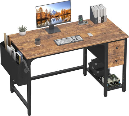 Computer Desk with Fabric Drawers, 47 Inch Desk for Small Space Home Office, Modern Simple Study Writing Table PC Desks for Bedroom, Rustic Brown
