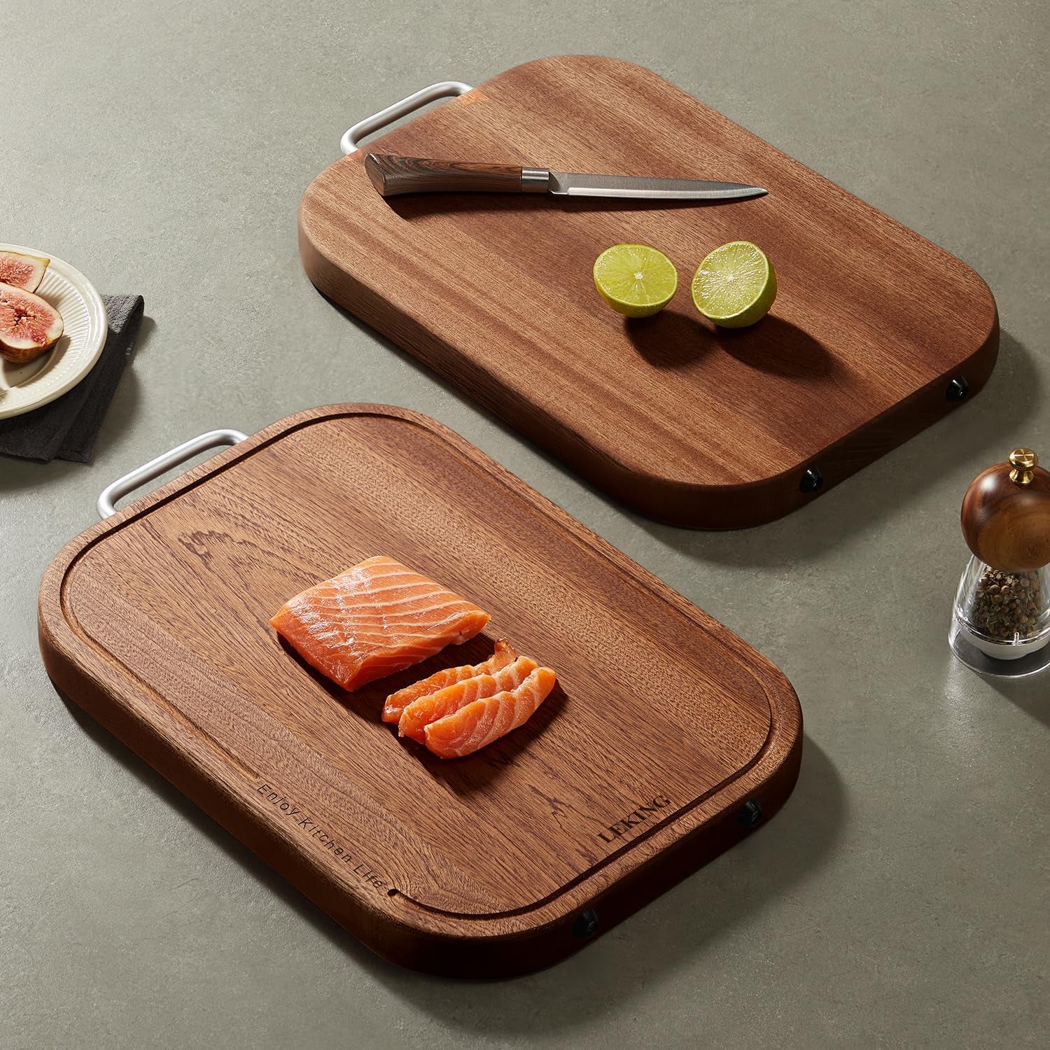 Premium Solid Ebony Wood Cutting Board for Kitchen - 14.5"X9.5"X1" Double Sided Butcher Block, Thick Chopping Board with Juice Groove & Non-Slip Feet, Food Grade Serving Board for Meat Veggie