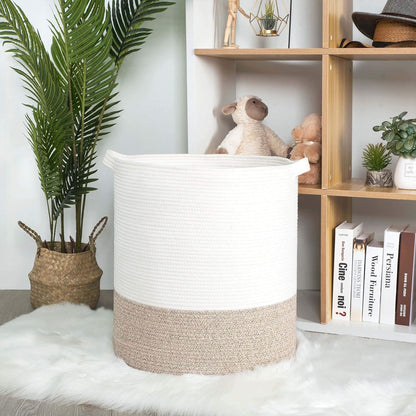 83L Extra Large 20X18 Inches Decorative Woven Cotton Rope Basket, Tall Laundry Basket Hamper, Blanket Basket for Living Room, round Storage Baskets for Pillows, Towels, Light Brown