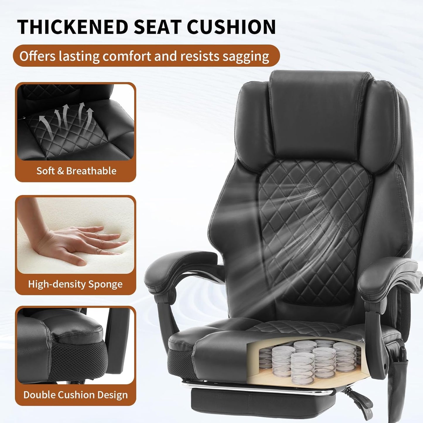 Massage Office Chair with Heat 6 Vibration Points,Big and Tall Office Chair 400 Lbs,Leather High Back Executive Office Desk Chair with Footrest,Comfortable Ergonomic Reclining Managerial Chair, Black