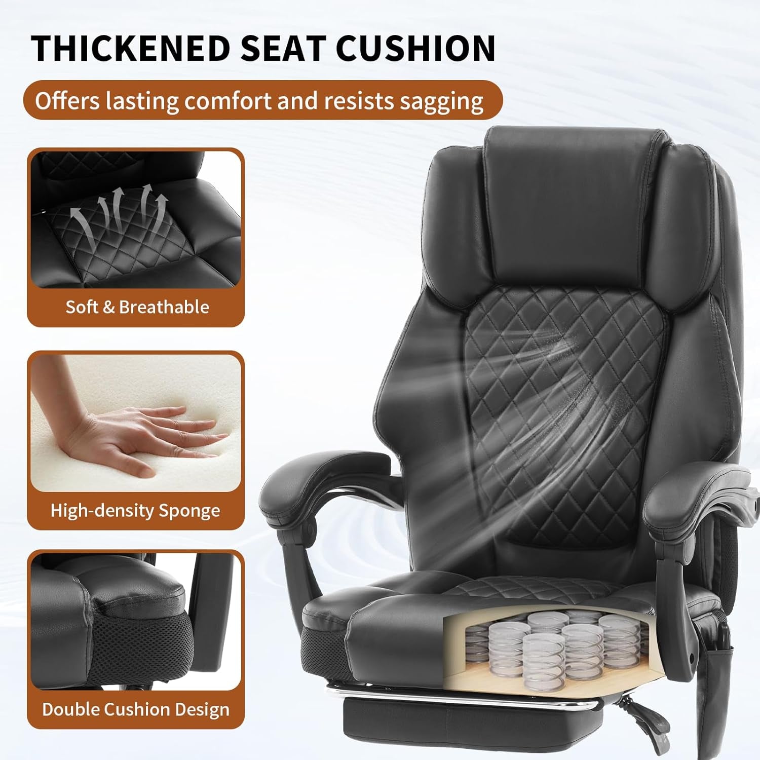 Massage Office Chair with Heat 6 Vibration Points,Big and Tall Office Chair 400 Lbs,Leather High Back Executive Office Desk Chair with Footrest,Comfortable Ergonomic Reclining Managerial Chair, Black