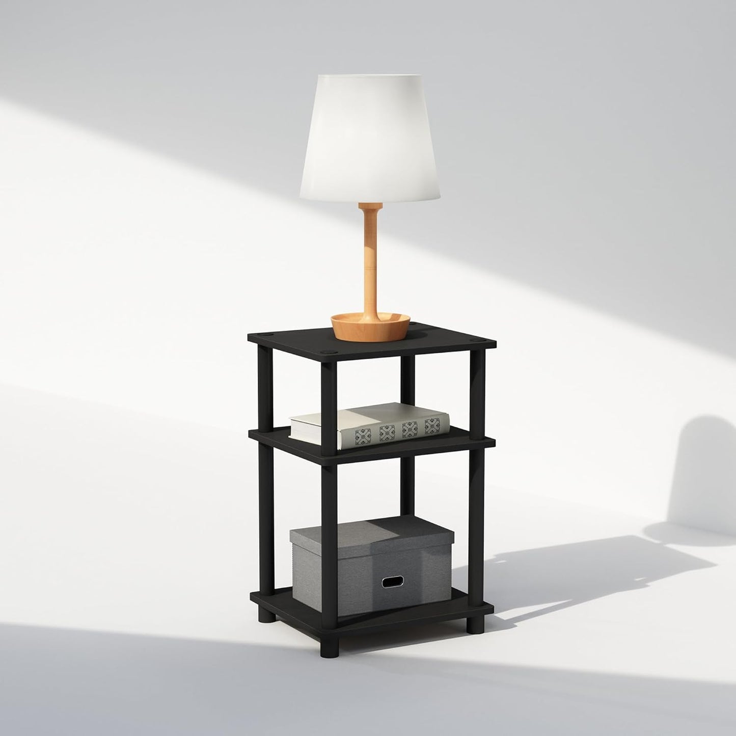 Just 3-Tier Turn-N-Tube Open Storage Nightstand, 1-Pack, Plastic Poles, Americano/Black