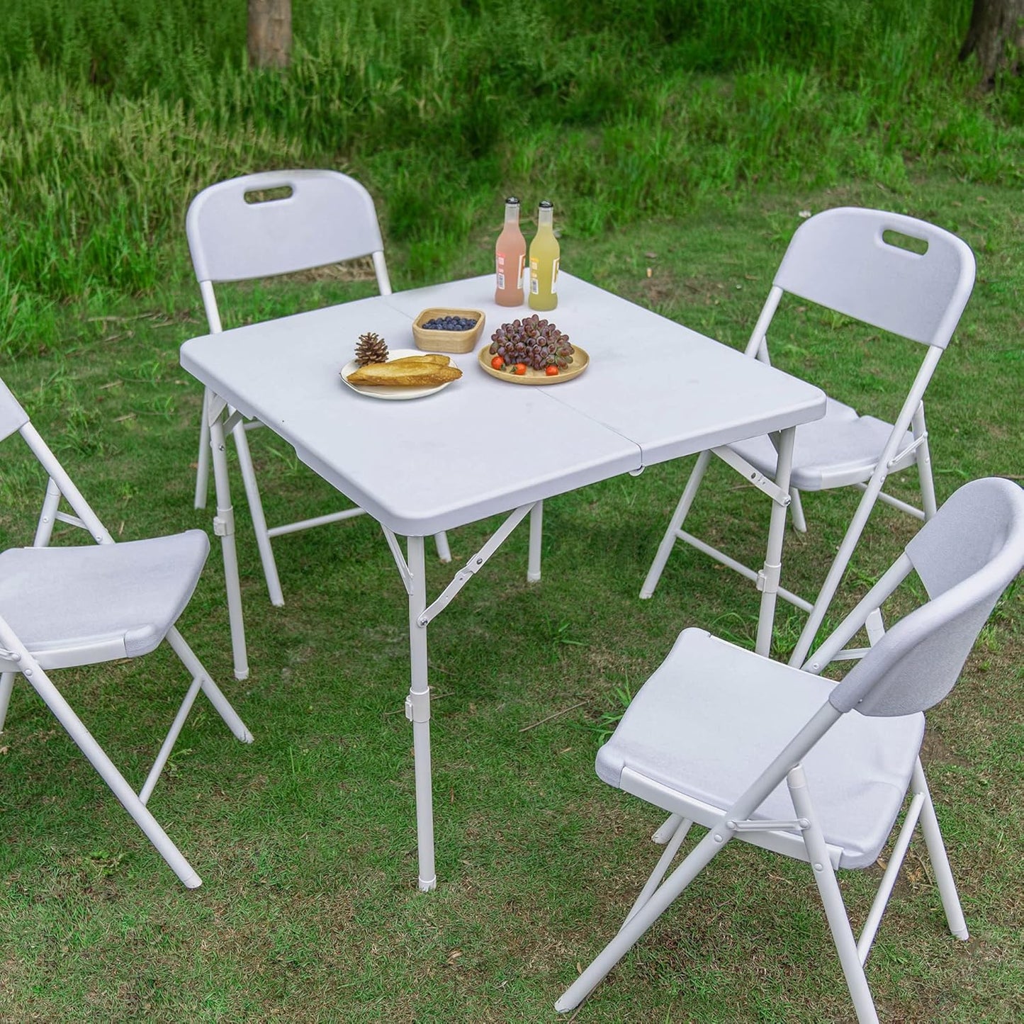 34'' Square Folding Card Table, Fold-In-Half Portable Plastic Dining Table with Carry Handle & 2 Heights for Picnic Party Commercial Events, White