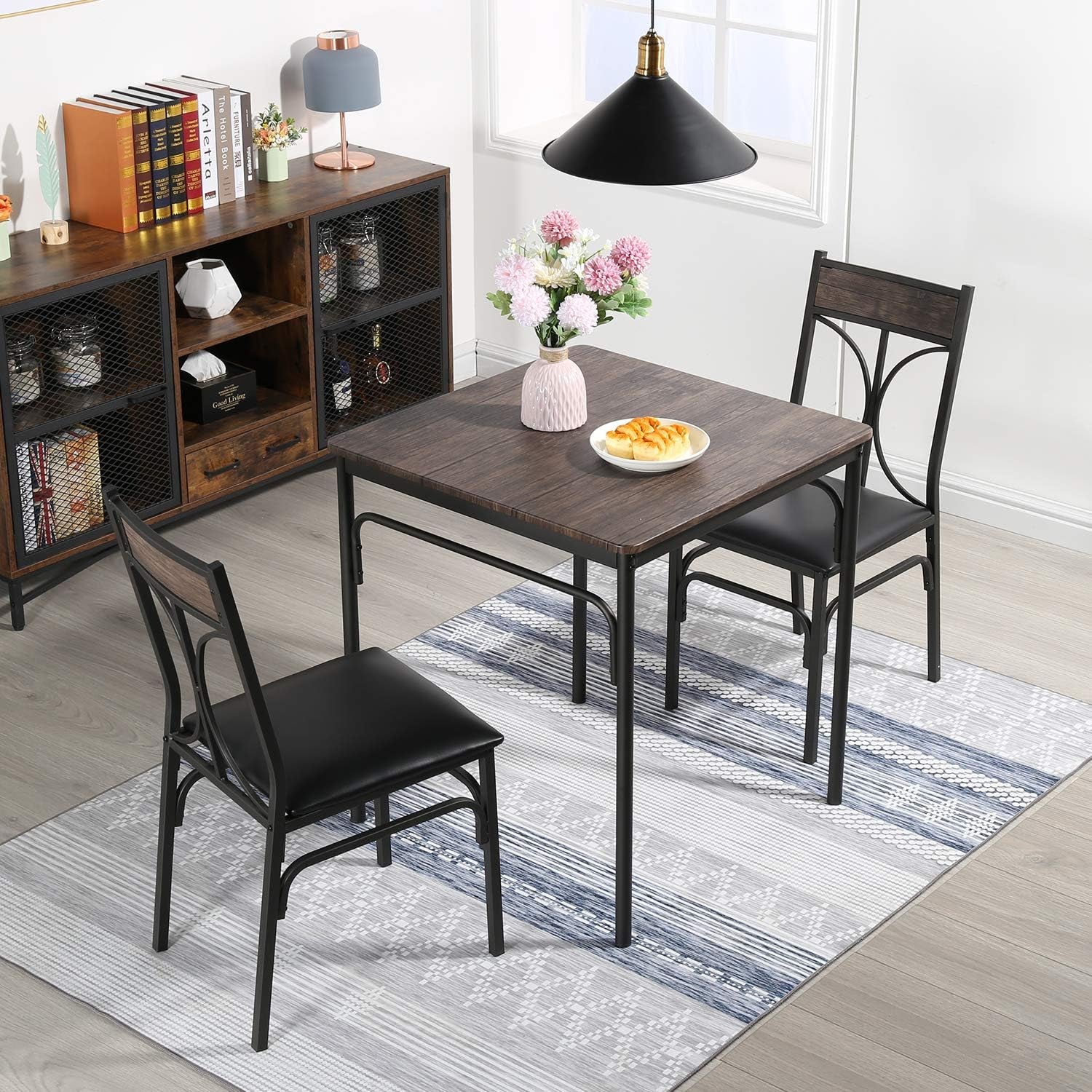 Kitchen Dining Room Table Set with 2 Chairs for Small Space, Apartment,Metal Steel Frame