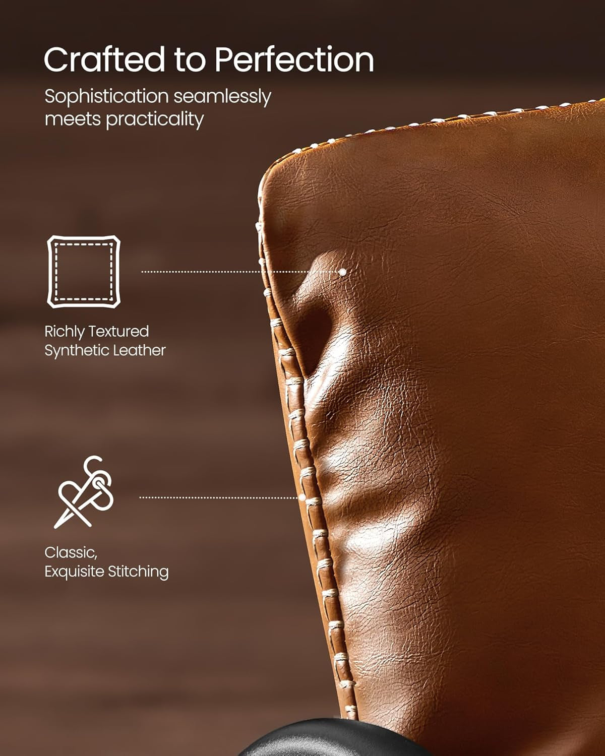 EKHO Collection - Accent Chair, Metal Framed Armchair, Synthetic Leather with Stitching, Mid-Century Modern, Sling Chair for Living, Bedroom, Reading Room, Lounge, Caramel Brown ULAC014K01