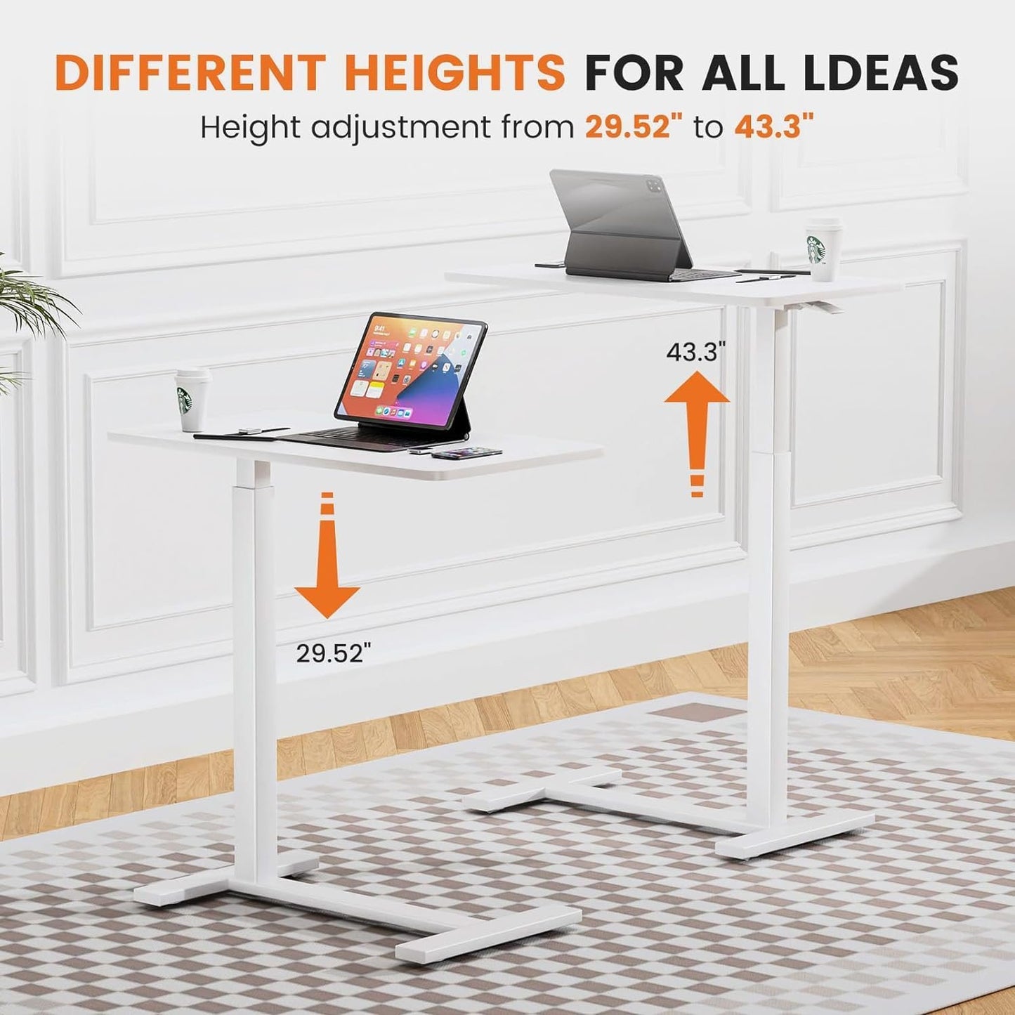 Overbed Bedside Table with Wheels, Adjustable Hospital & Home Use Bed Rolling Laptop Table, Mobile Standing Desk, White