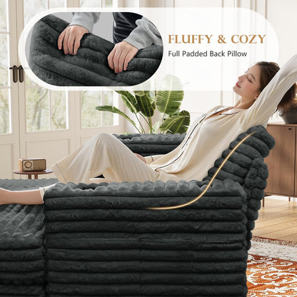 60" Chaise Lounge Chair Indoor, Upgraded Oversized Comfy Sofa Bed, Fluffy Plush Faux Fur Sleeper Couch Lazy Chair Bed, Reading Chairs Cloud Couches for Living Room,Dark Grey