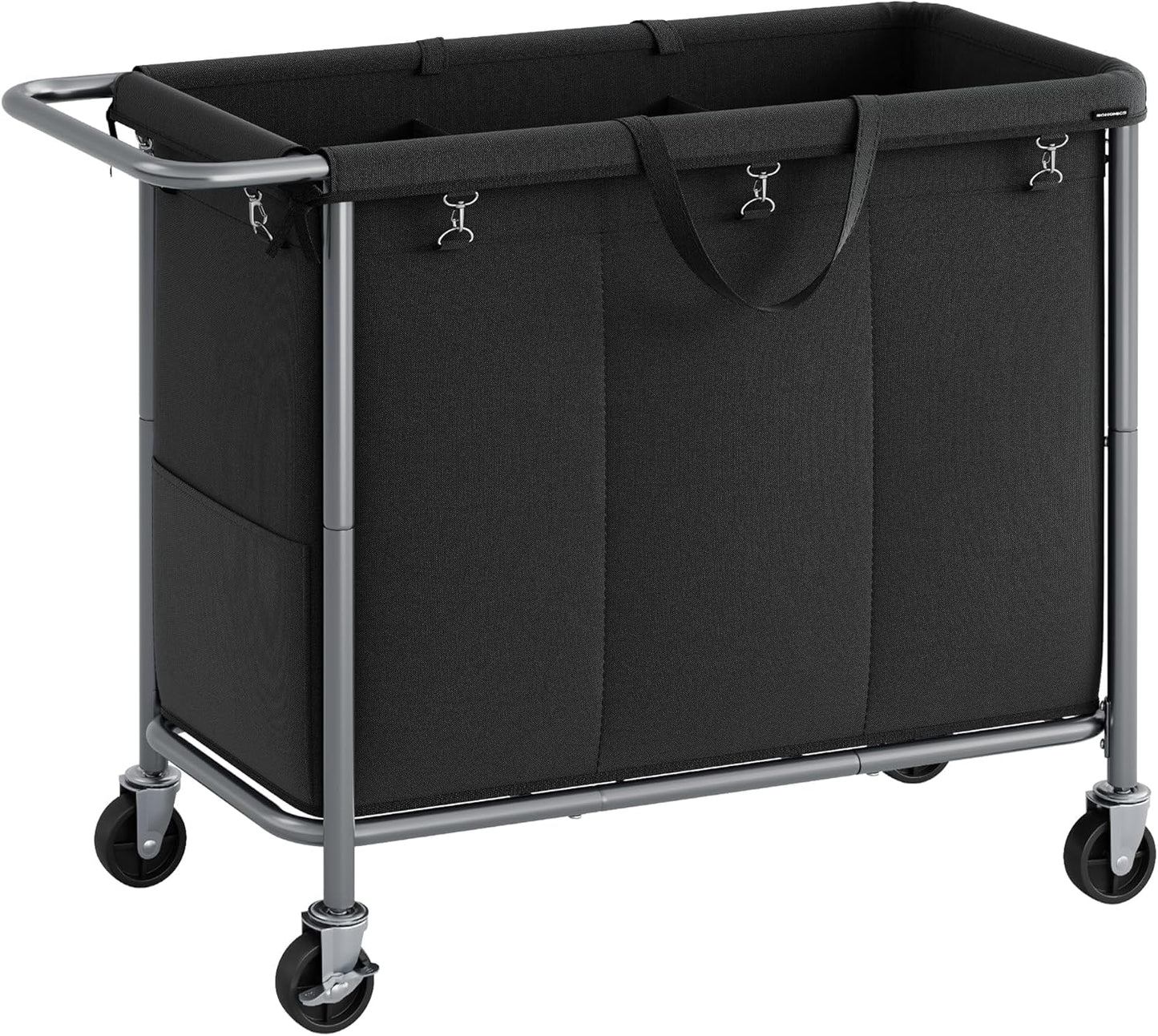 Laundry Basket with Wheels, 3-Section Rolling Laundry Hamper, 52.8 Gallons (200L), Removable Liner, Steel Frame with Handle, Blanket Storage, 35.8 X 15.4 X 31.9 Inches, Cream White URLS005W01
