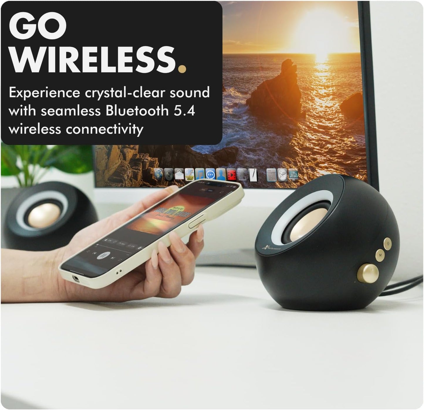 Computer Speakers for Desktop PC - Bluetooth, Aux, and USB Speakers with RGB Lighting for Desk Top, Laptops, Tablet