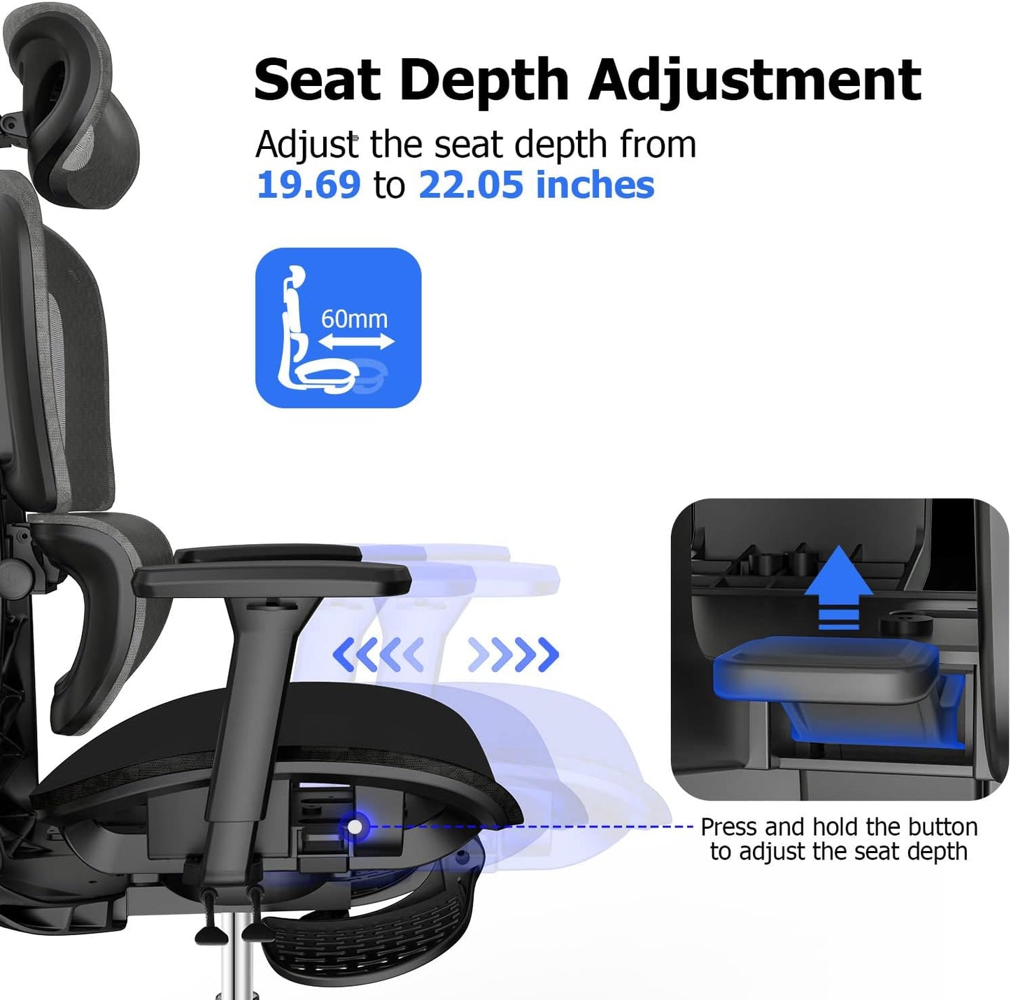 Ergonomic Mesh Office Chair with 3D Adjustable Armrest,Plastic Frame High Back Desk Computer Chair Ergo3D Ergonomic Office Chair with Wheels for Home & Office Black