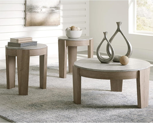 Guystone Casual Table Set with Faux Cement Melamine Tabletop, Set of 3, Light Brown & Light Gray