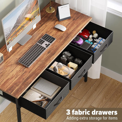 Computer Desk with Drawers, 39.3 Inch Small Vanity Desk with Storage, Home Office Bedroom Desk for Small Spaces, Modern Work Writing Study Gaming Tables, Rustic Brown