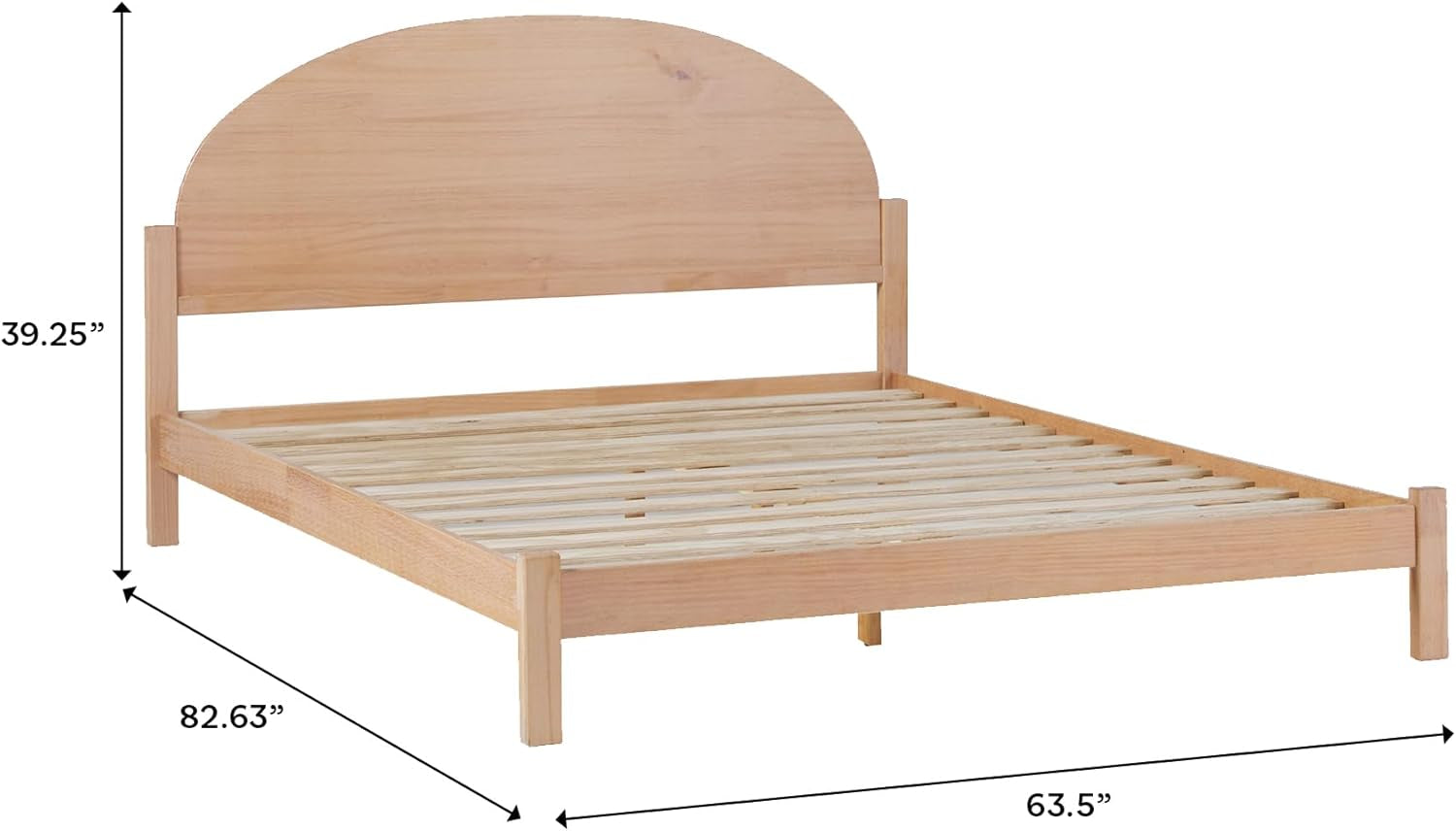 Queen Boho Arched Headboard Solid Wood Bed, Queen Size, Cerused White