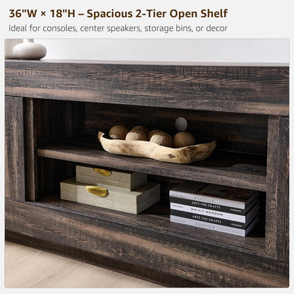 Modern 70" TV Stand, Entertainment Center for Tvs up to 80", Media Console with Large Open Storage & Side Cabinets, Thick Wood Design for Living Room, Dark Rustic Oak