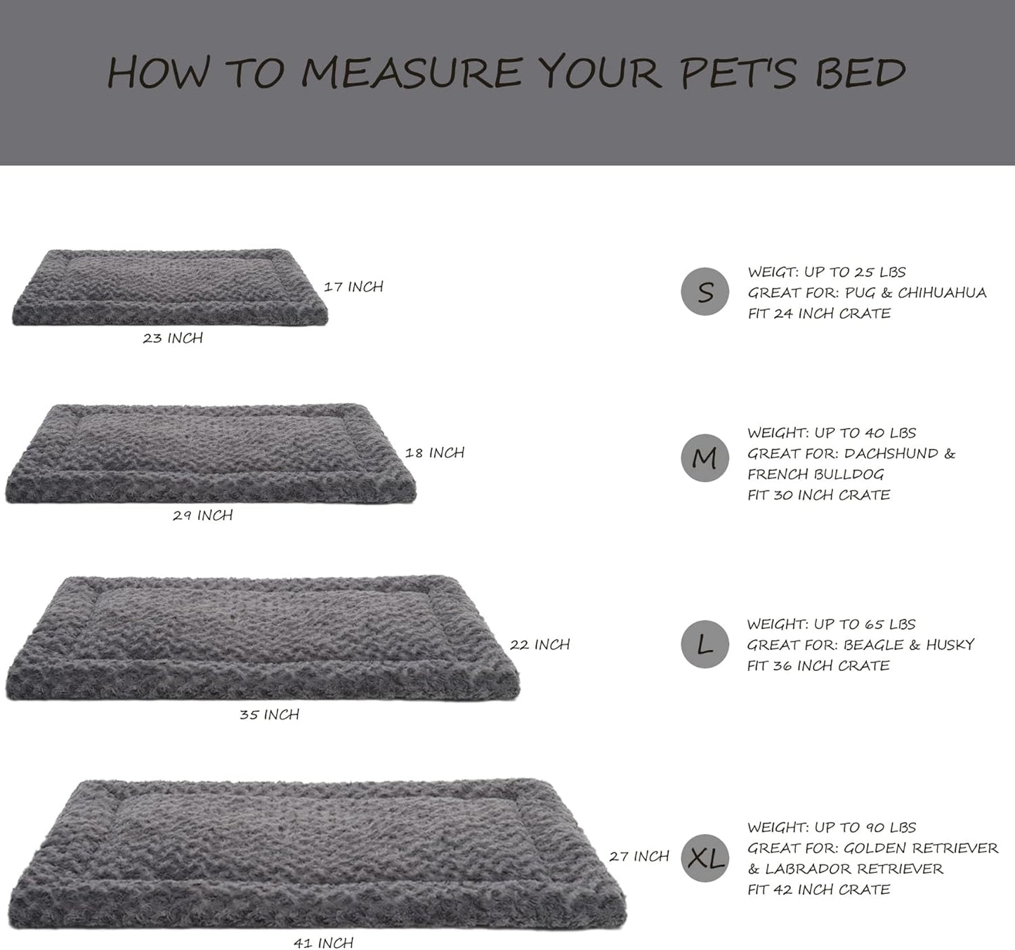 Washable Dog Bed Mat Ultra Soft Dog Crate Pad Comfy Fluffy Pet Kennel Beds Sleeping Mattress for Large Jumbo Medium Small Dogs, 35 X 22 Inch, Gray
